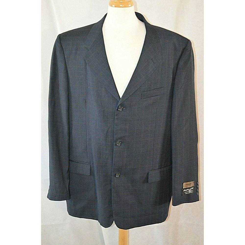 Nino Fenzi  Navy Plaid 3-Button Suit Coat Blazer Jacket sz 50L   Wool